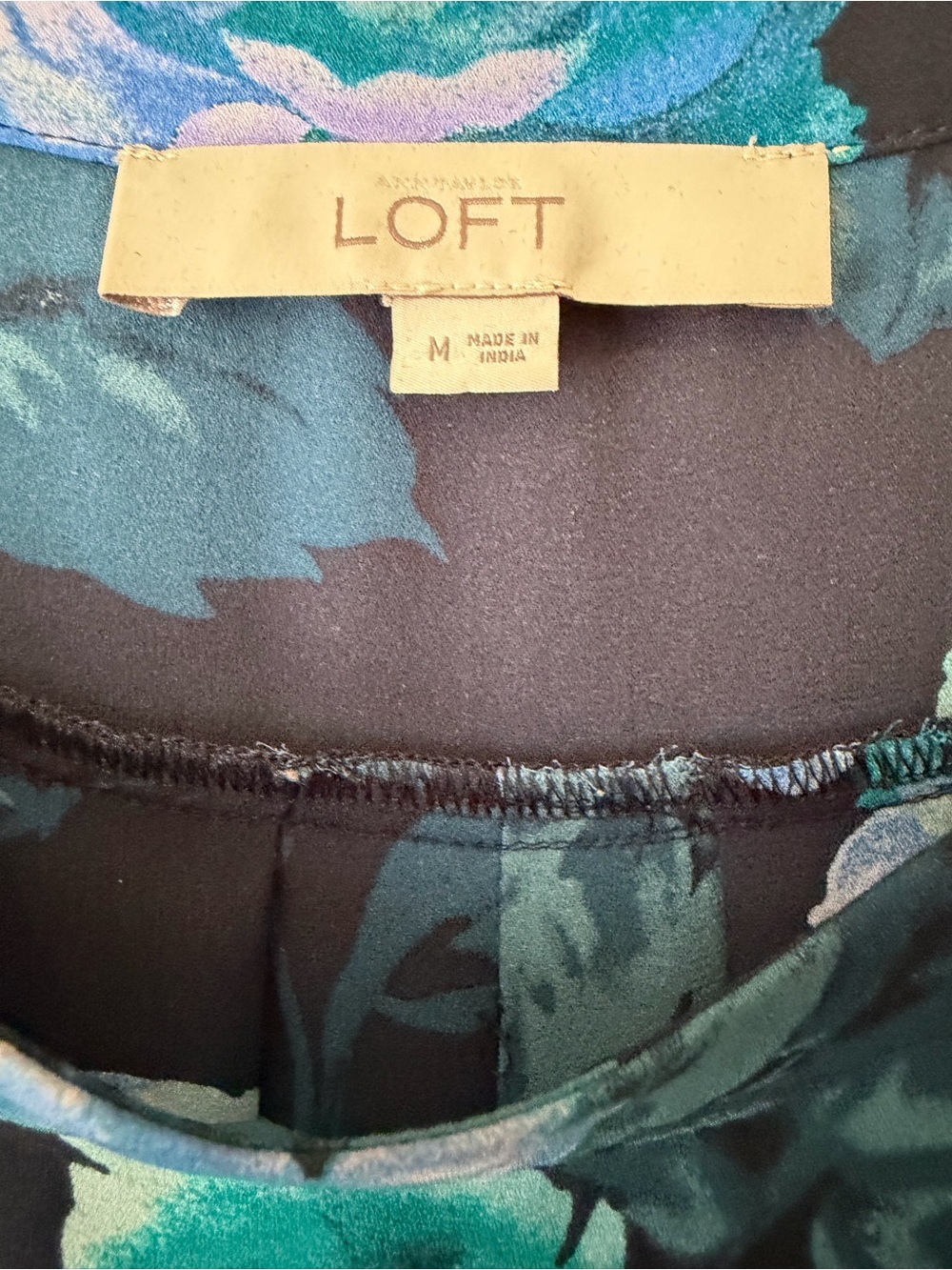 LOFT Floral Long-Sleeve Blouse - Navy with Teal & Lavender Flowers - Picture 3 of 7